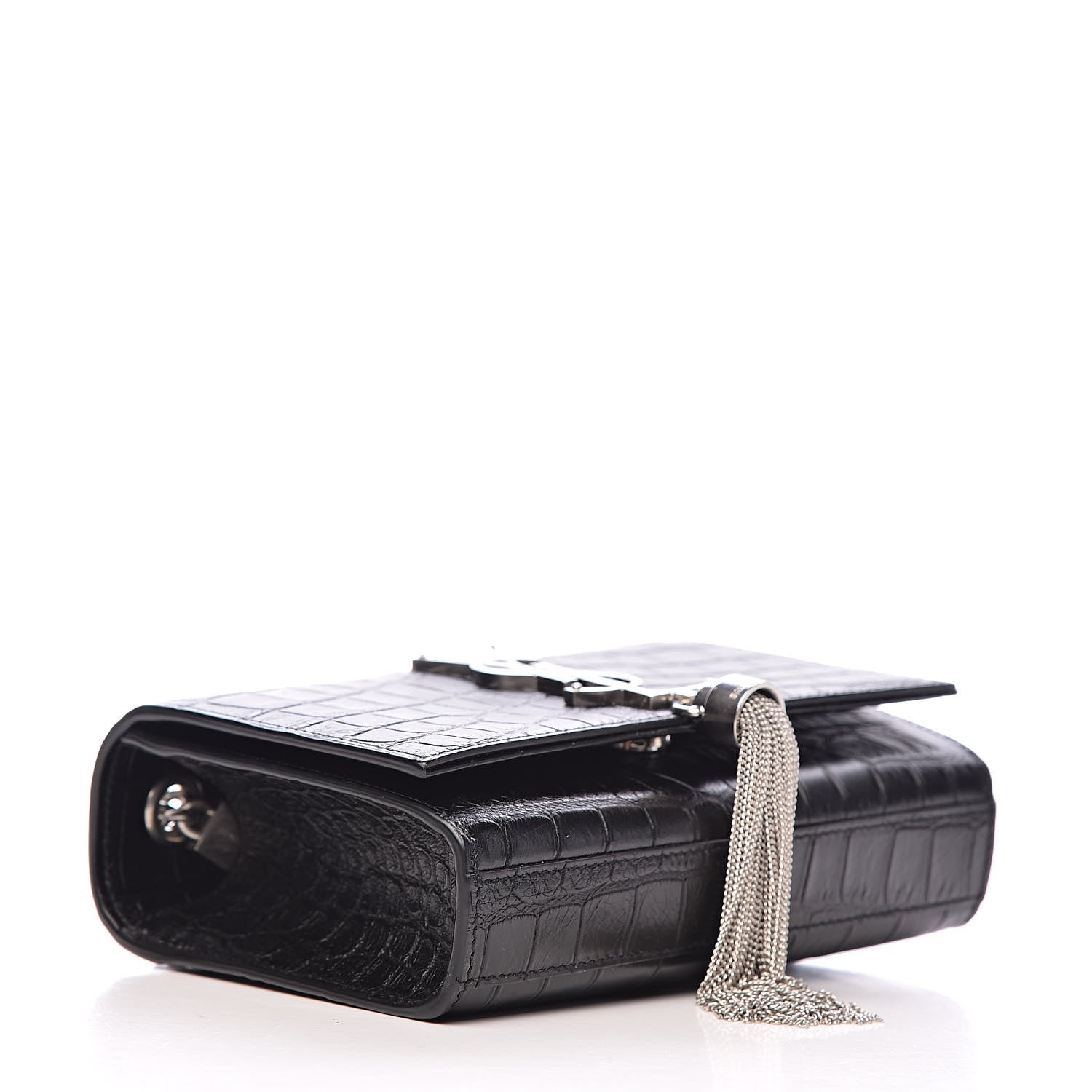 Saint Laurent Calfskin Crocodile Embossed Monogram Small Kate Tassel Satchel Black 4 of 10