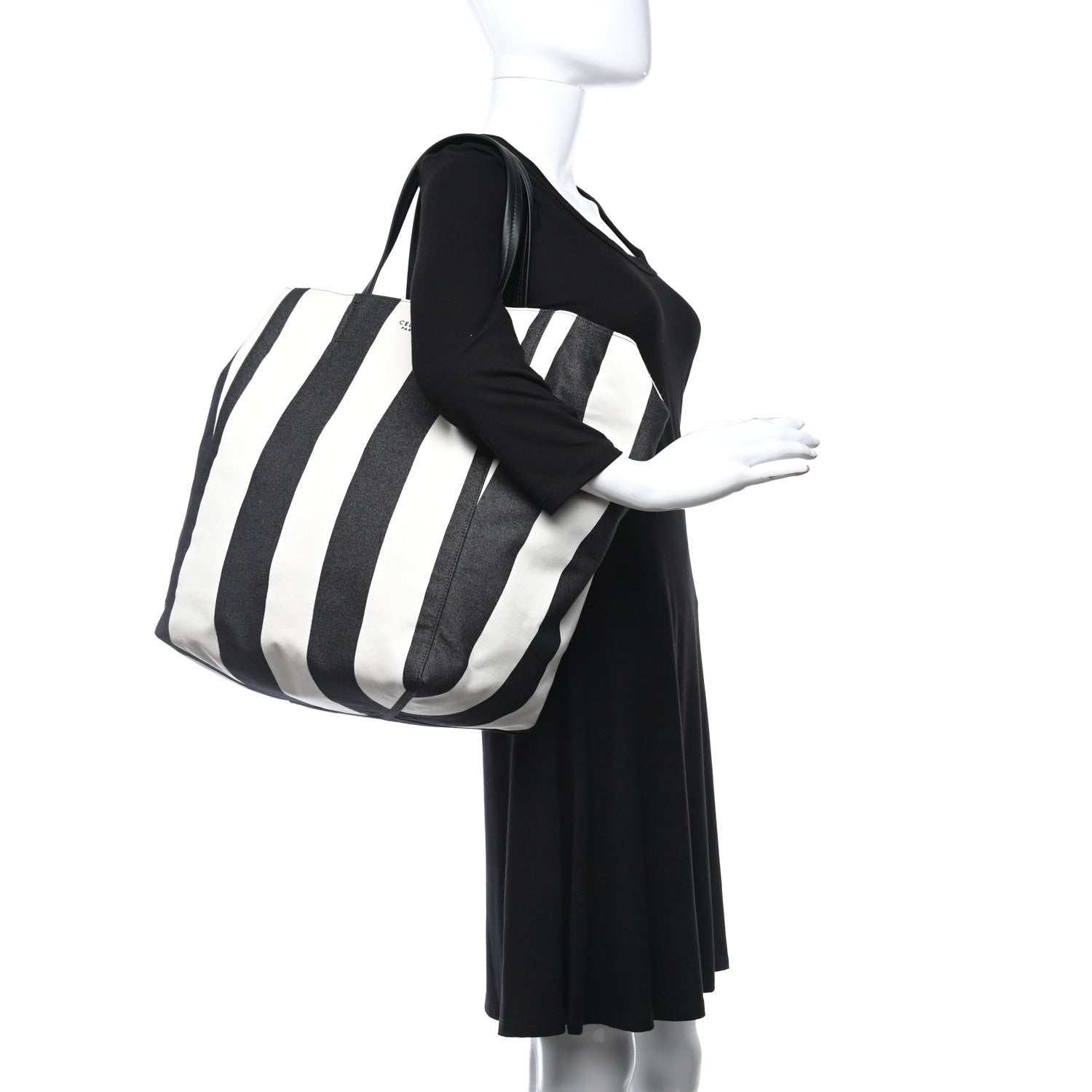 Celine Canvas Striped Large Phantom Cabas Black White 2 of 8