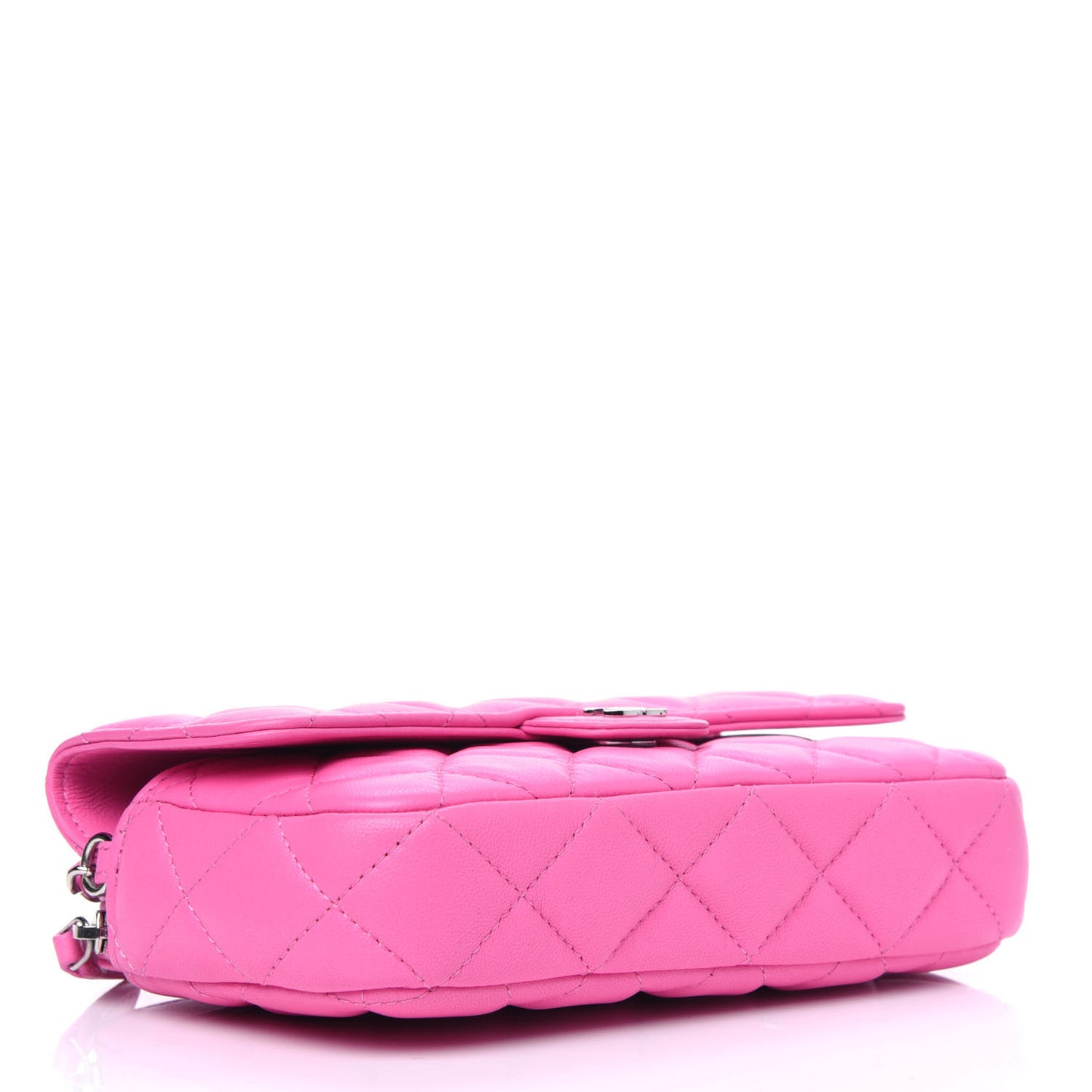 Lambskin Quilted Flap Phone Holder With Chain Neon Pink