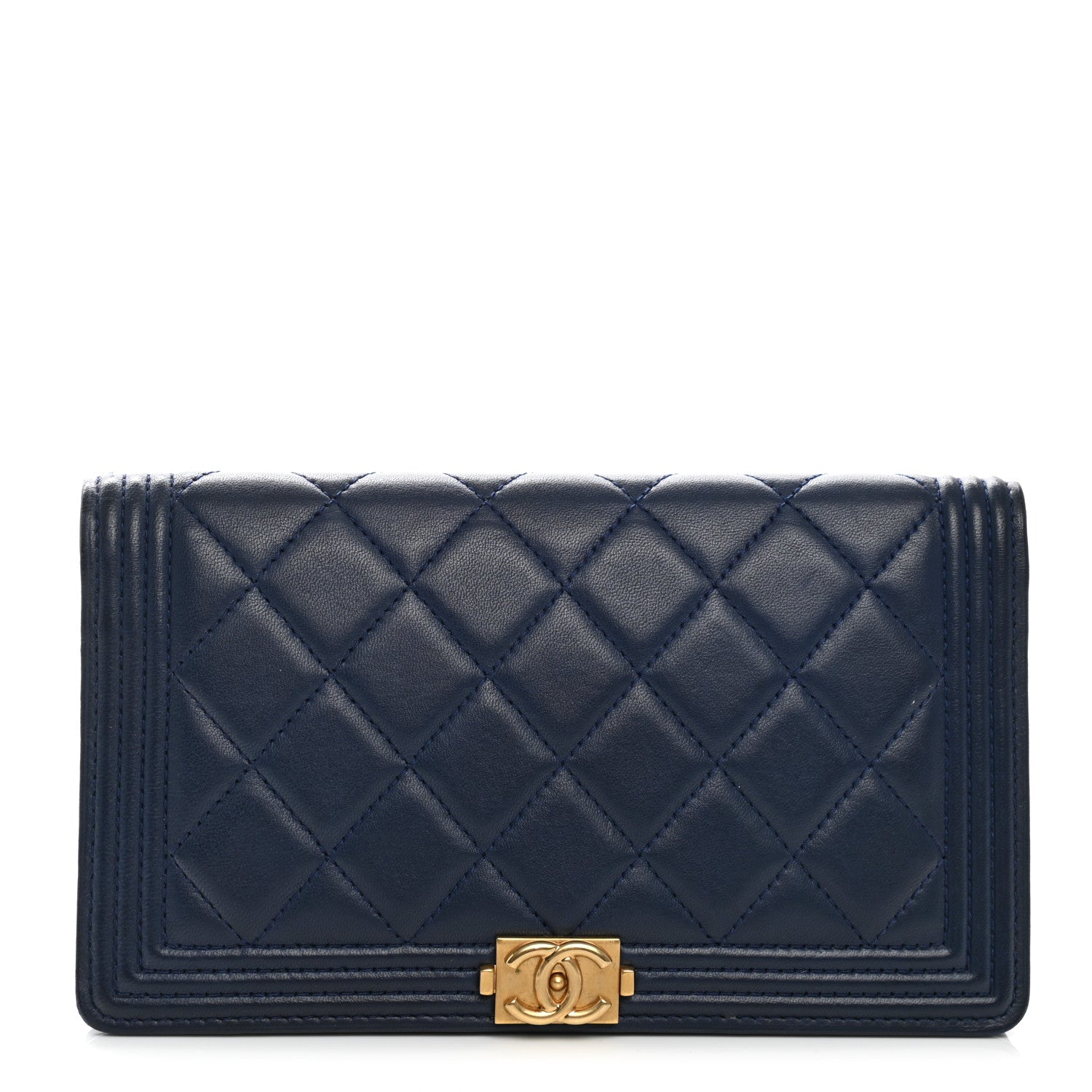 Chanel Lambskin Quilted Boy Yen Wallet Navy 1 of 9
