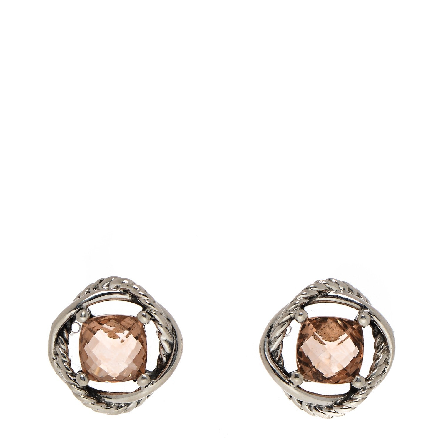 David Yurman Sterling Silver Morganite 7mm Infinity Earrings 1 of 5