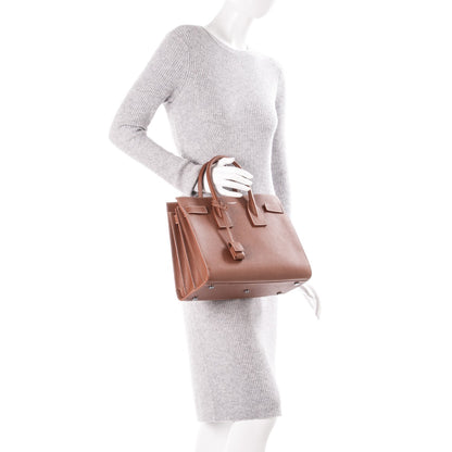 Saint Laurent Grained Calfskin Topstitch Small Sac De Jour Cognac 8 of 8