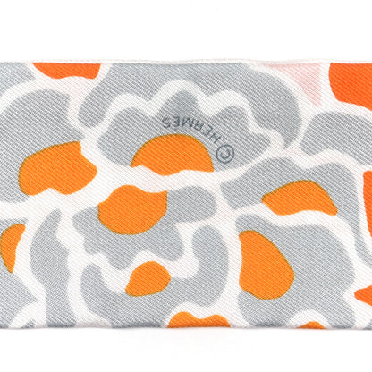 Hermes Silk Bingata Twilly Orange Rose Gris 3 of 4