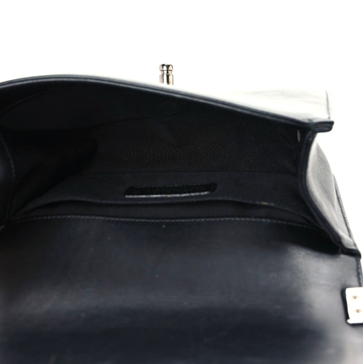 Calfskin Chain Chevron Small Boy Flap Black