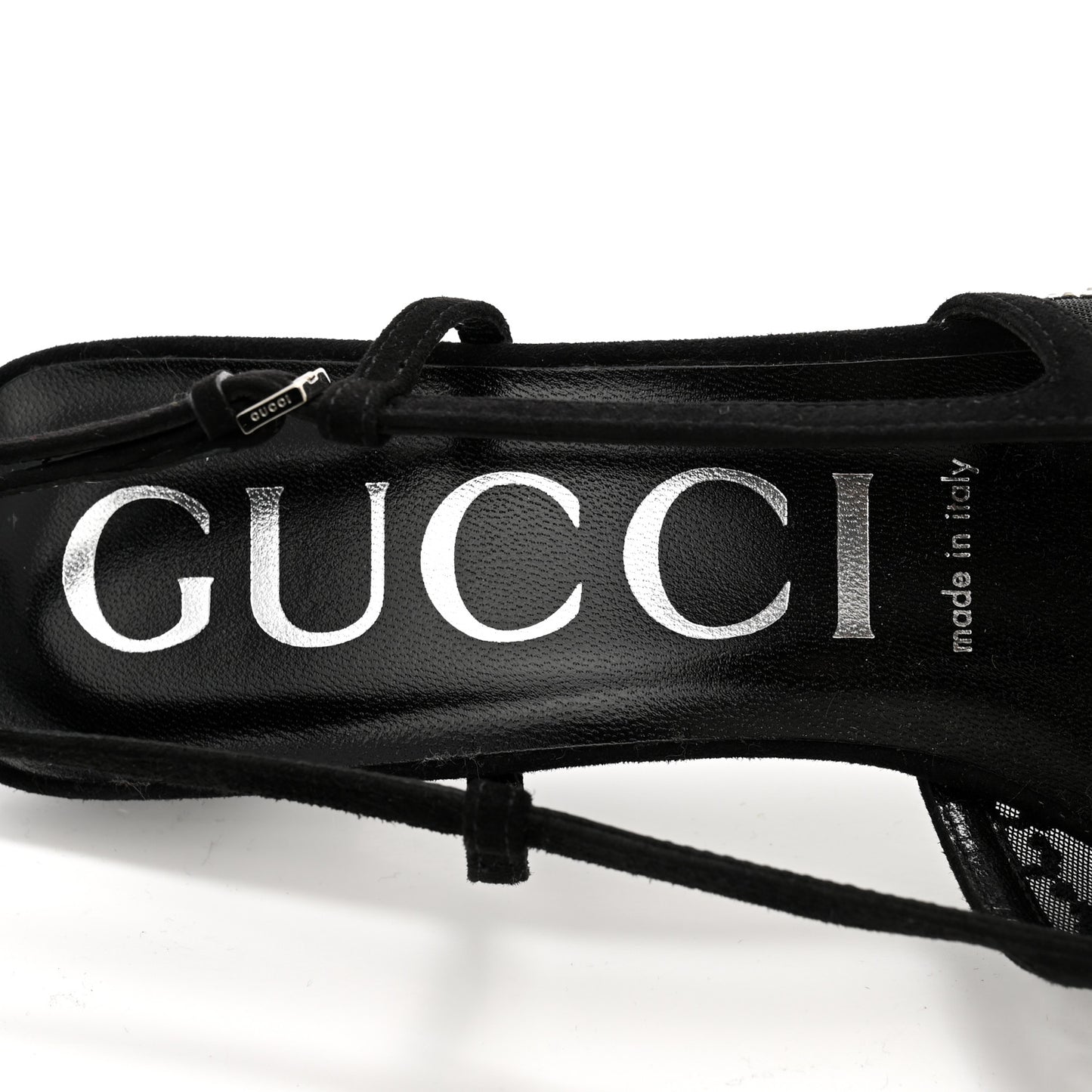 Tela Retino Kid Scamosciato Crystal GG Monogram Square G 35mm Slingback Pumps 39.5 Black