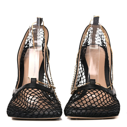 Bottega Veneta Mesh Calfskin Chain Stretch Pumps 36.5 Black 2 of 8