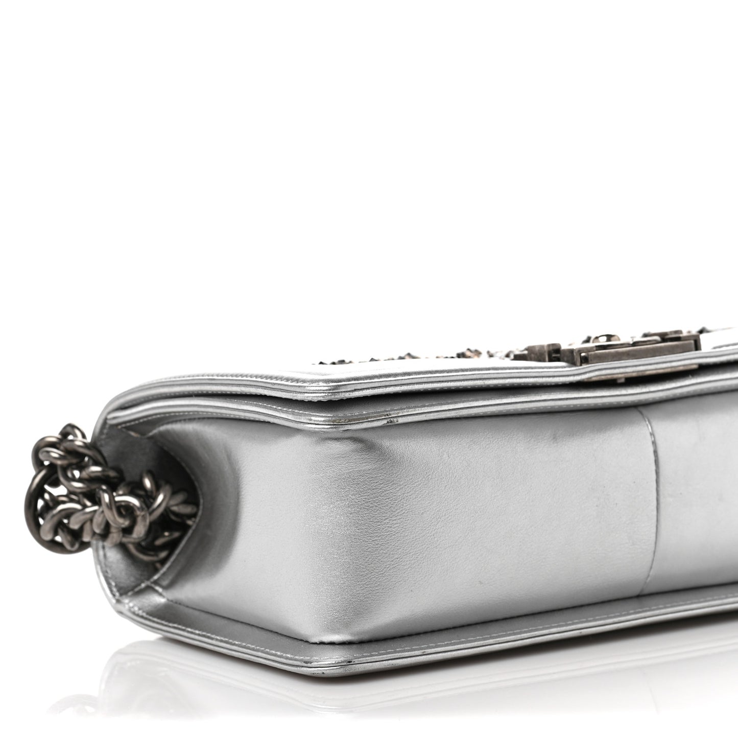 Metallic Lambskin Embellished Medium Boy Flap Silver