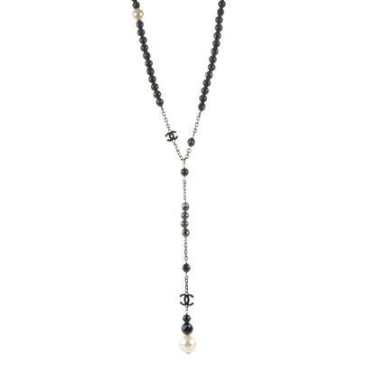 Chanel Pearl Beaded CC Long Necklace Ruthenium Black 1 of 4