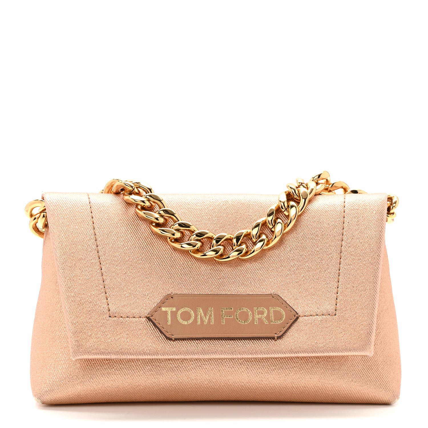 Tom Ford Coated Metallic Denim Mini Label Chain Shoulder Bag Iced Nude 1 of 13