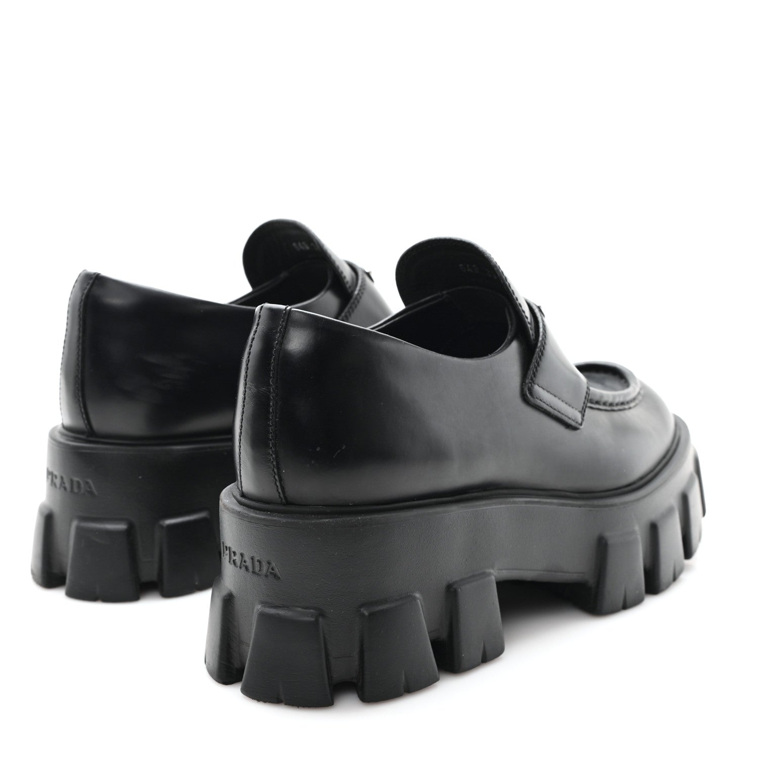 Prada Spazzolato Rois Metal Triangle Logo Monolith 55mm Loafers 38 Black 5 of 10