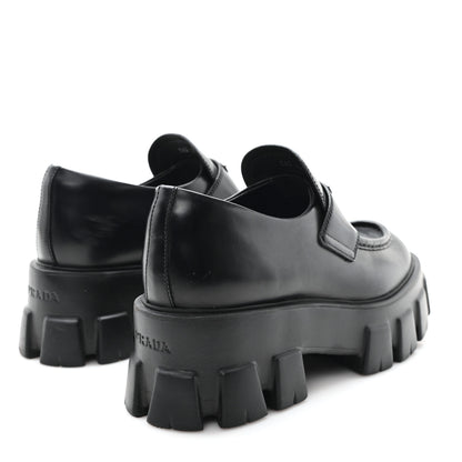 Prada Spazzolato Rois Metal Triangle Logo Monolith 55mm Loafers 38 Black 5 of 10