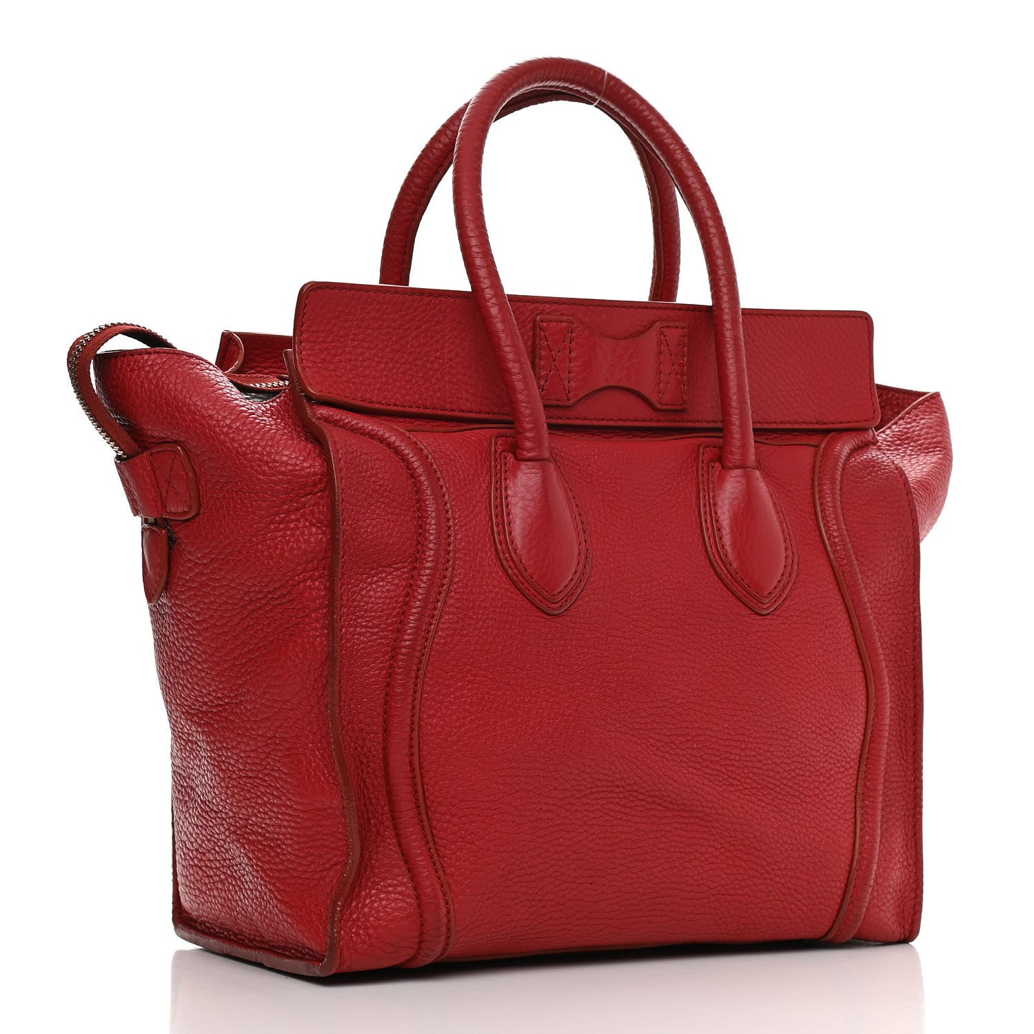 Celine Drummed Calfskin Mini Luggage Coquelicot 2 of 11