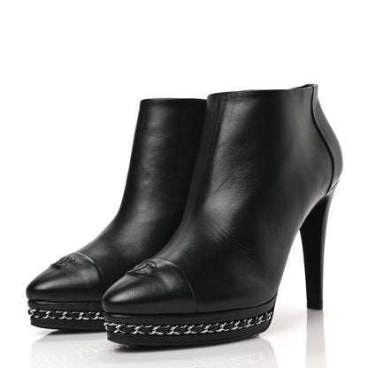 Chanel Lambskin CC Platform Cap Toe Chain Ankle Boots 40 Black 3 of 8