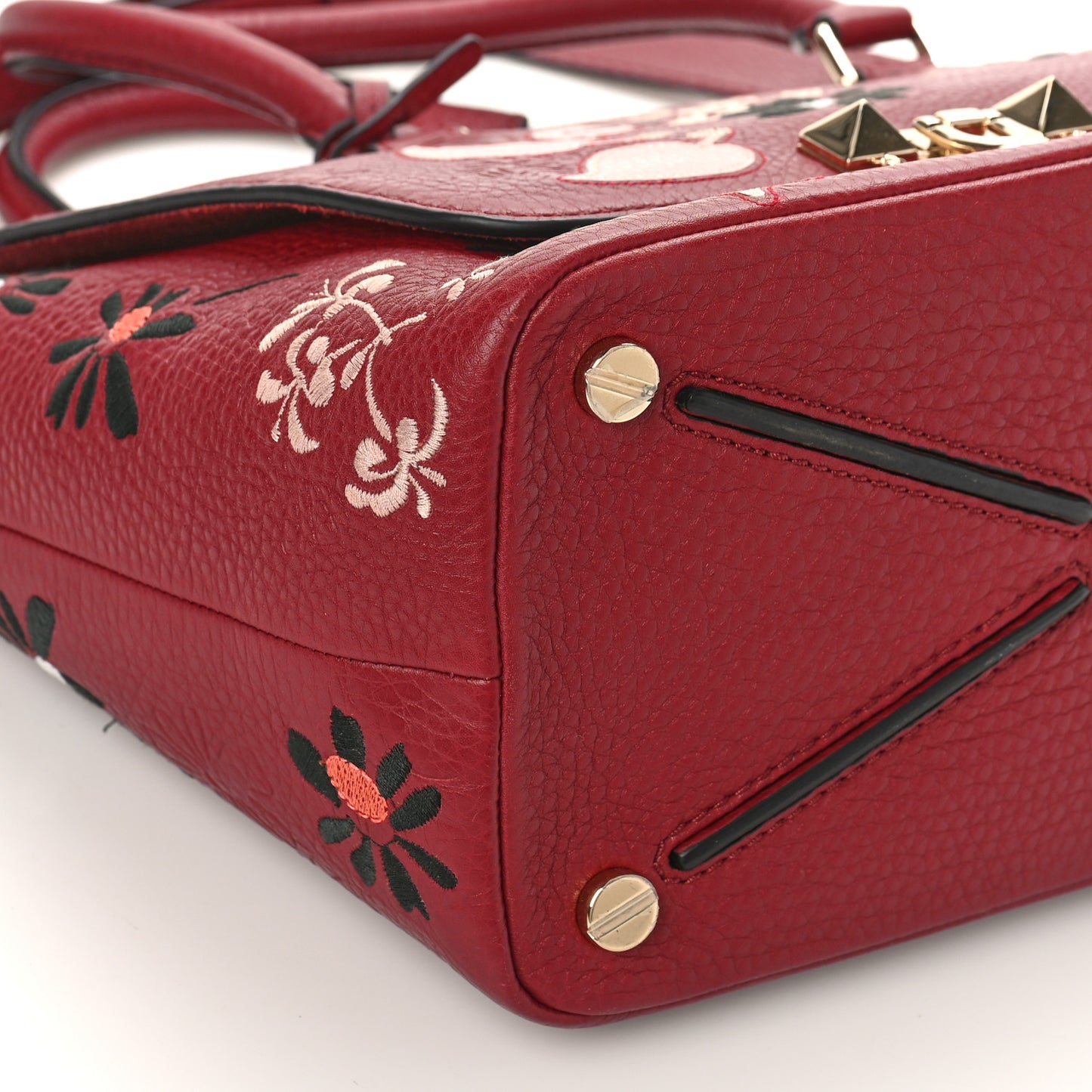 Alce Printed Calfskin Flower Embroidered Demilune Double Handle Satchel
