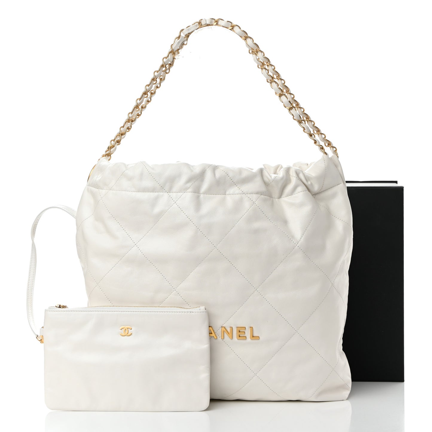 Shiny Calfskin Quilted Chanel 22 White