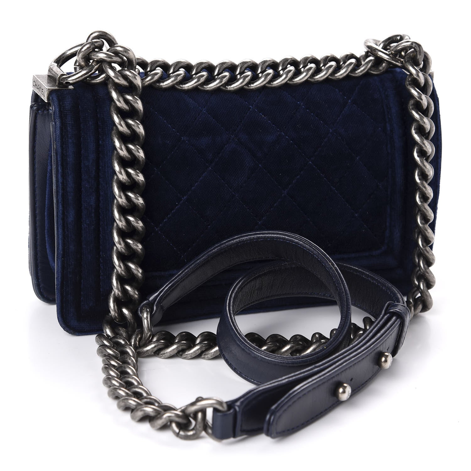 Chanel Velvet Quilted Small Boy Flap Blue 3 of 10