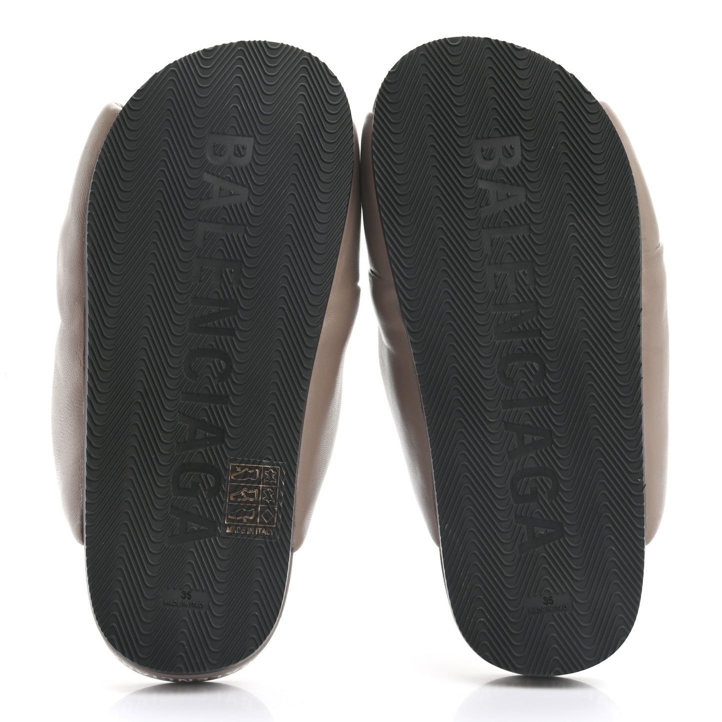 Smooth Nappa Logo Puffy Slide Sandals 35 Mink Grey White