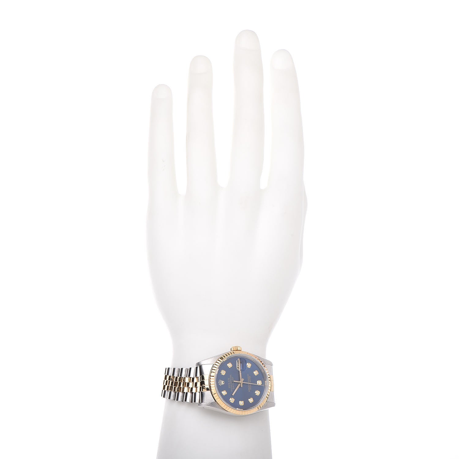 Rolex Stainless Steel 18K Yellow Gold Diamond 36mm Oyster Perpetual Datejust Watch Blue 16233 2 of 7
