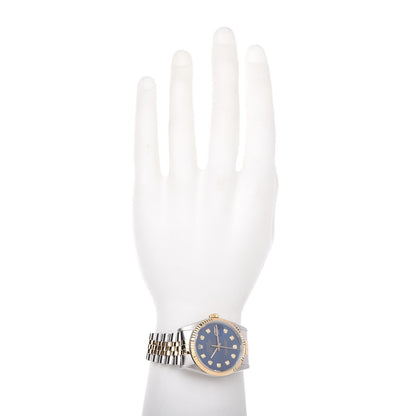 Rolex Stainless Steel 18K Yellow Gold Diamond 36mm Oyster Perpetual Datejust Watch Blue 16233 2 of 7