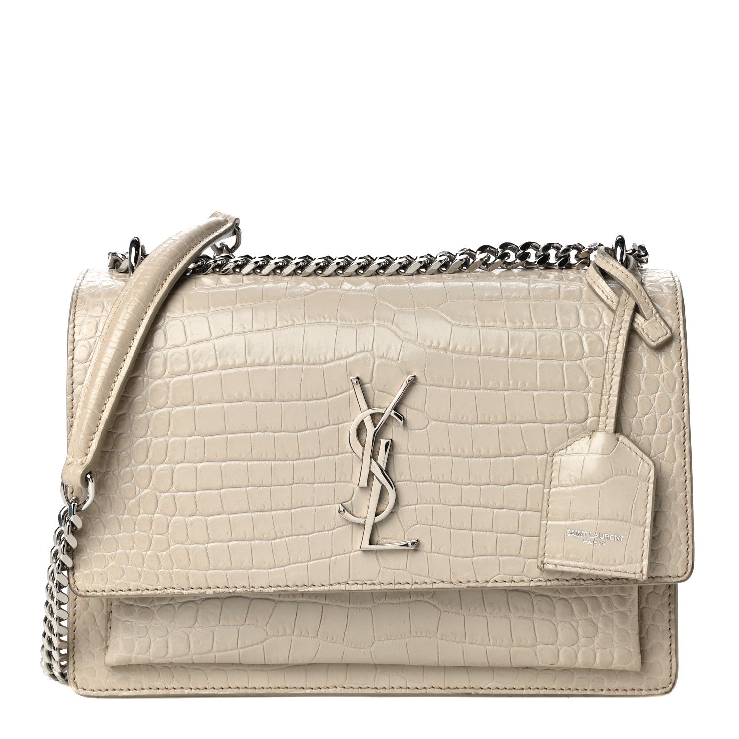 Saint Laurent Calfskin Crocodile Embossed Medium Monogram Sunset Blanc Vintage 1 of 16