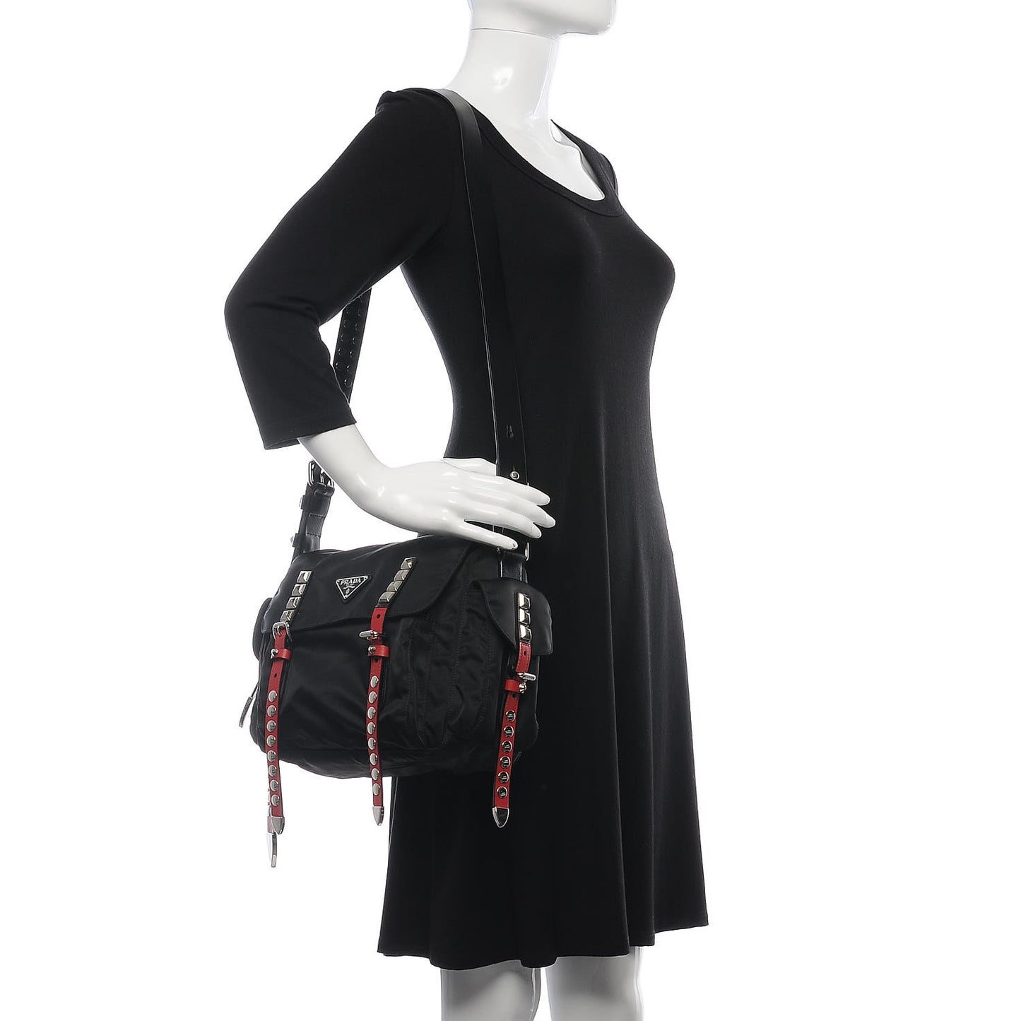 Nylon New Vela Studded Messenger Black Fuoco