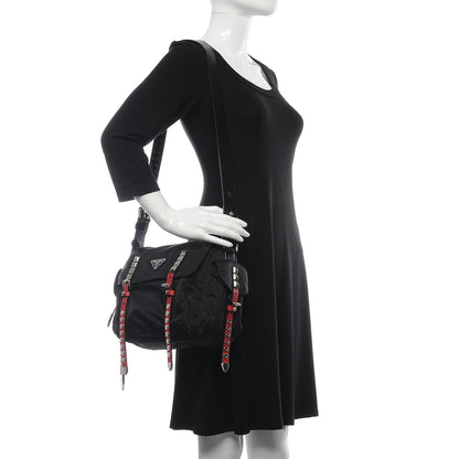 Prada Nylon New Vela Studded Messenger Black Fuoco 8 of 13