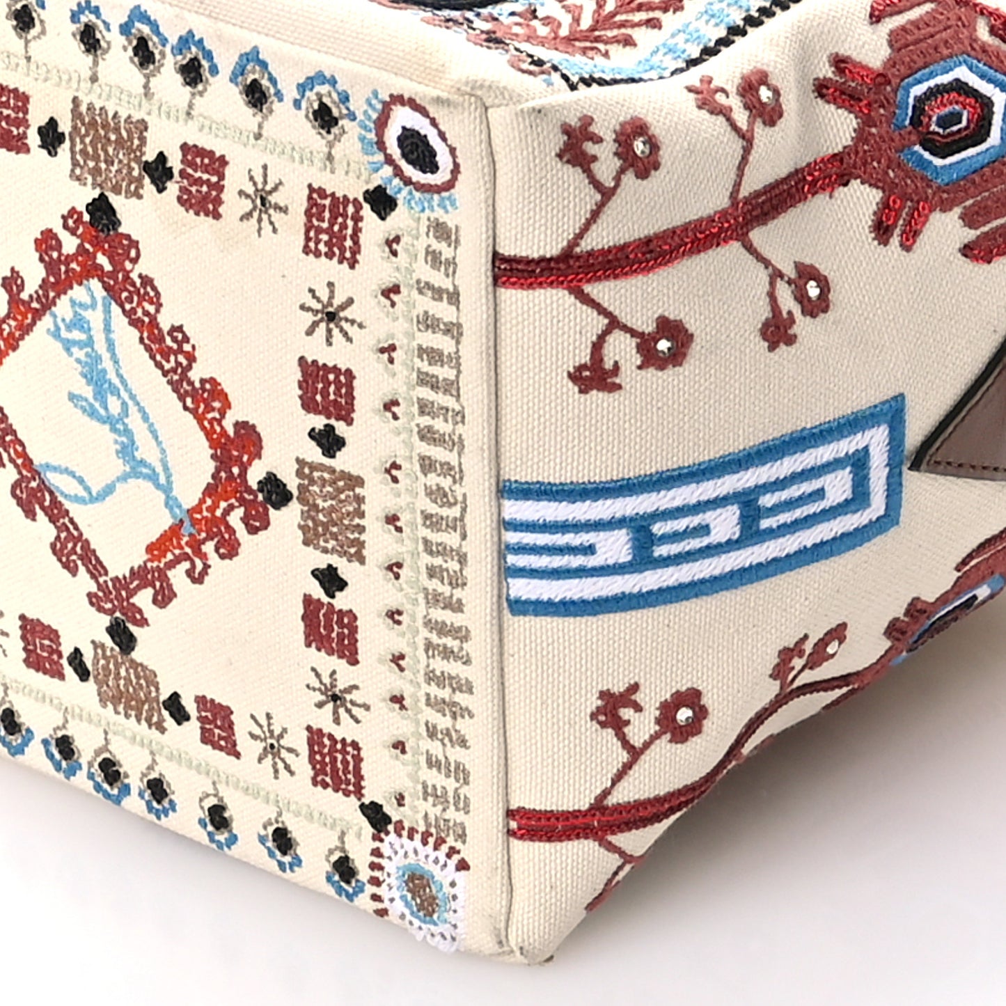Frise Broderie Calfskin Mini Greekaba Tote Biscotto Multicolor