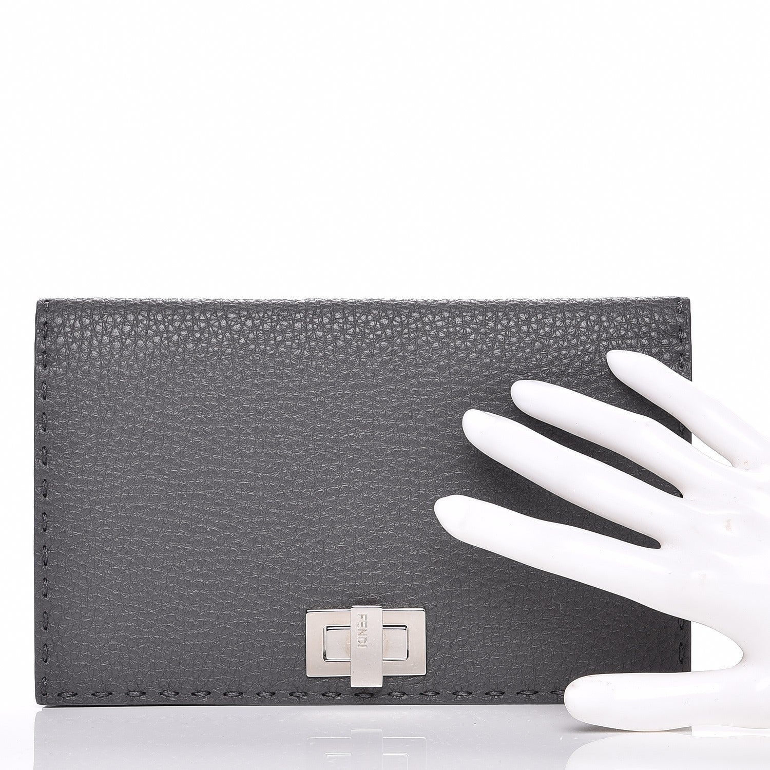 Fendi Cuoio Romano Selleria Mini Peekaboo Clutch Wallet Asfalto 2 of 9