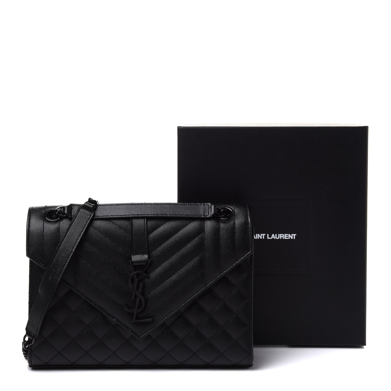 Saint Laurent Grain De Poudre Textured Mixed Matelasse Triquilt Medium Monogram Satchel Black 13 of 13