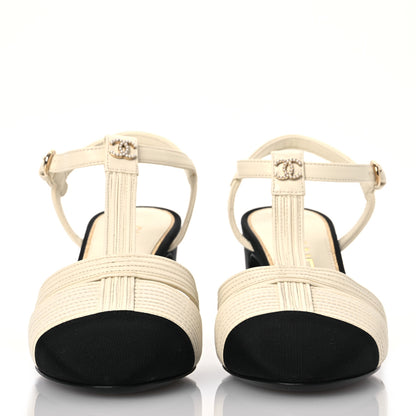 Chanel Lambskin Grosgrain Pearl CC Cap Toe Slingback Sandals 36 Ivory Black 2 of 12