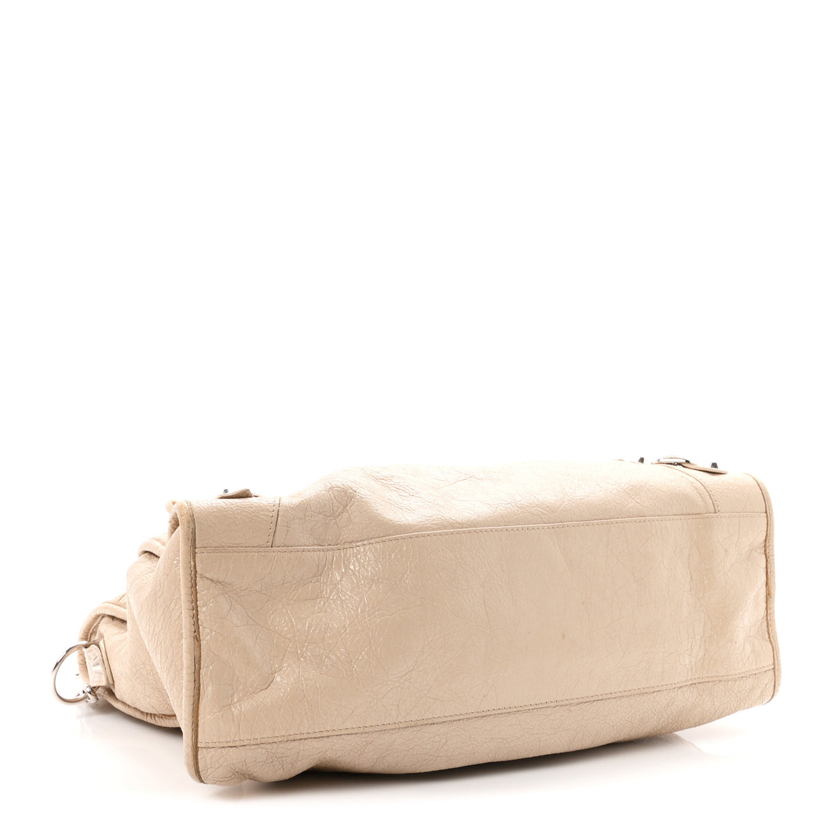 Agneau Classic Silver Hardware City Logo Strap Light Beige Black