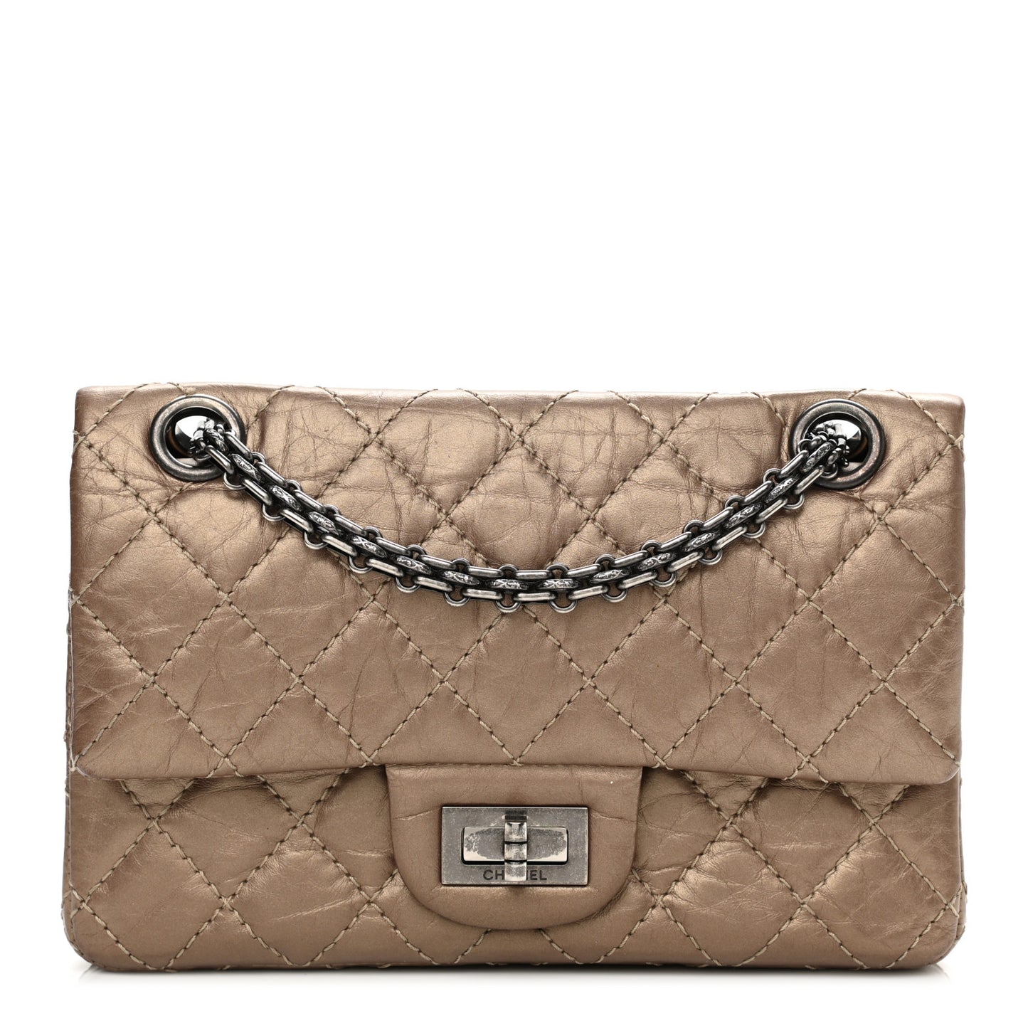 Aged Calfskin Quilted 2.55 Reissue 224 Flap Dark Gold