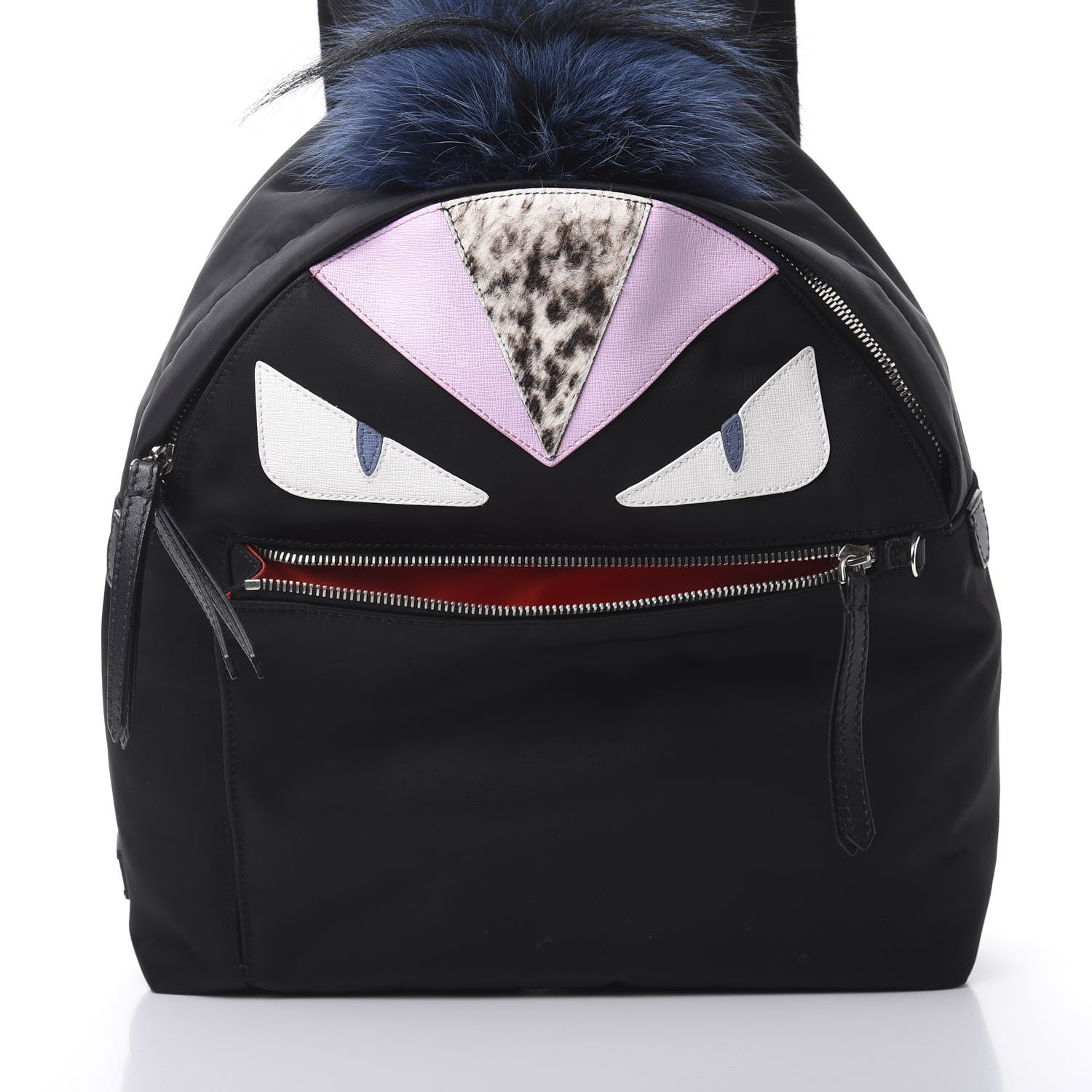 Fendi Nylon Vitello Fox Goat Fur Monster Eyes Backpack Black Multicolor Sky 7 of 11