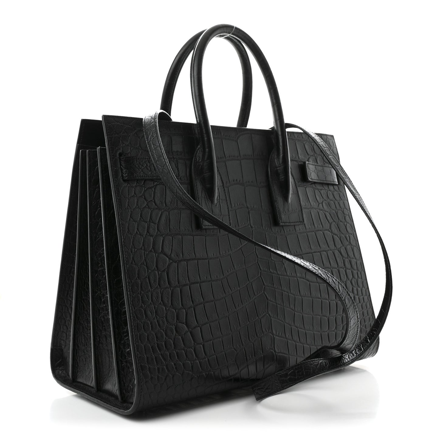 Calfskin Crocodile Embossed Small Sac de Jour Black