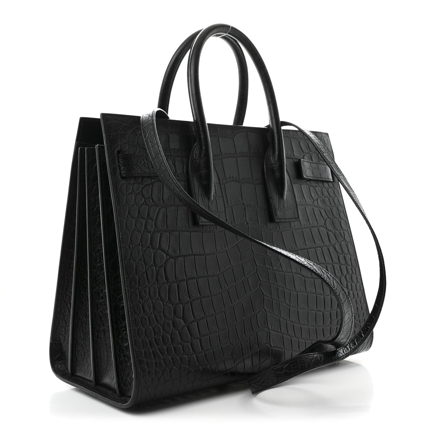 Saint Laurent Calfskin Crocodile Embossed Small Sac de Jour Black 4 of 12