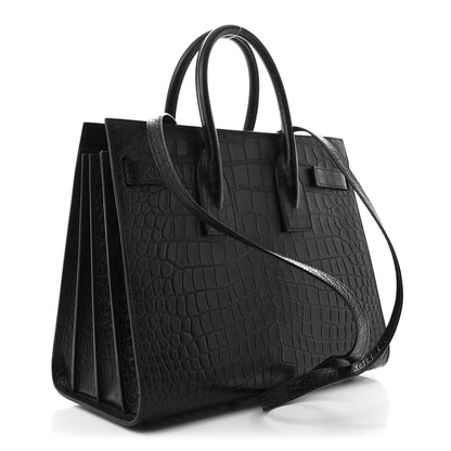 Saint Laurent Calfskin Crocodile Embossed Small Sac de Jour Black 4 of 12