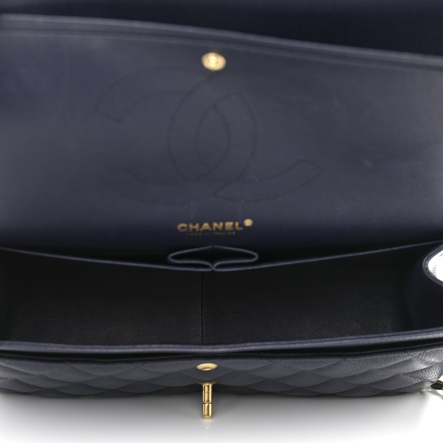 Caviar Quilted Jumbo Double Flap Navy Blue