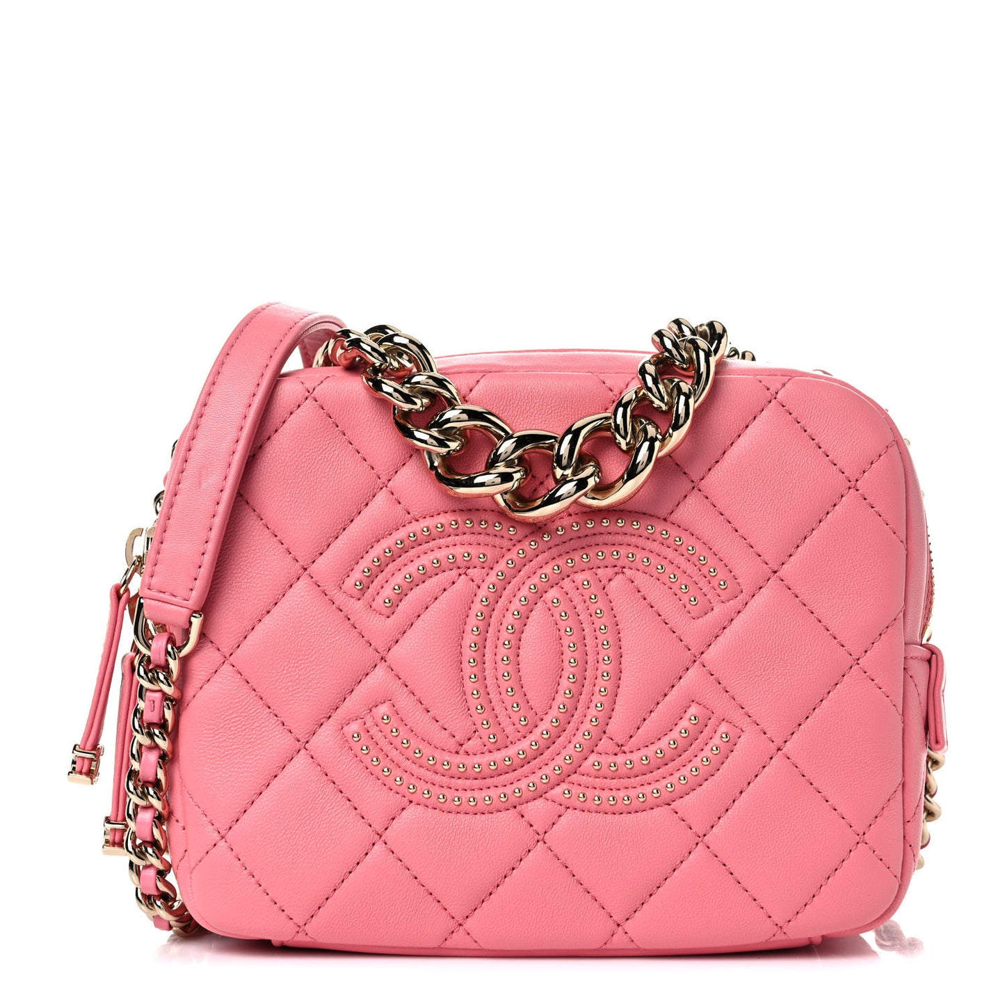 Lambskin Quilted Studded Quilted Vanity Case With Chain Rose