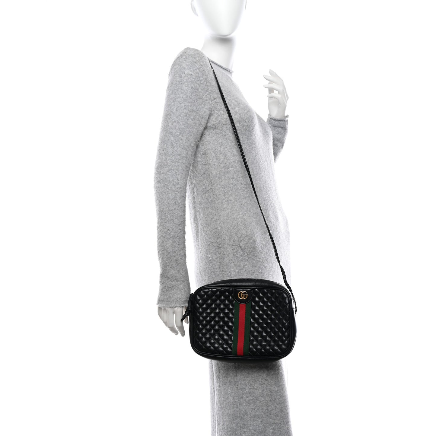 Calfskin Web Trapuntata Small GG Shoulder Bag Black