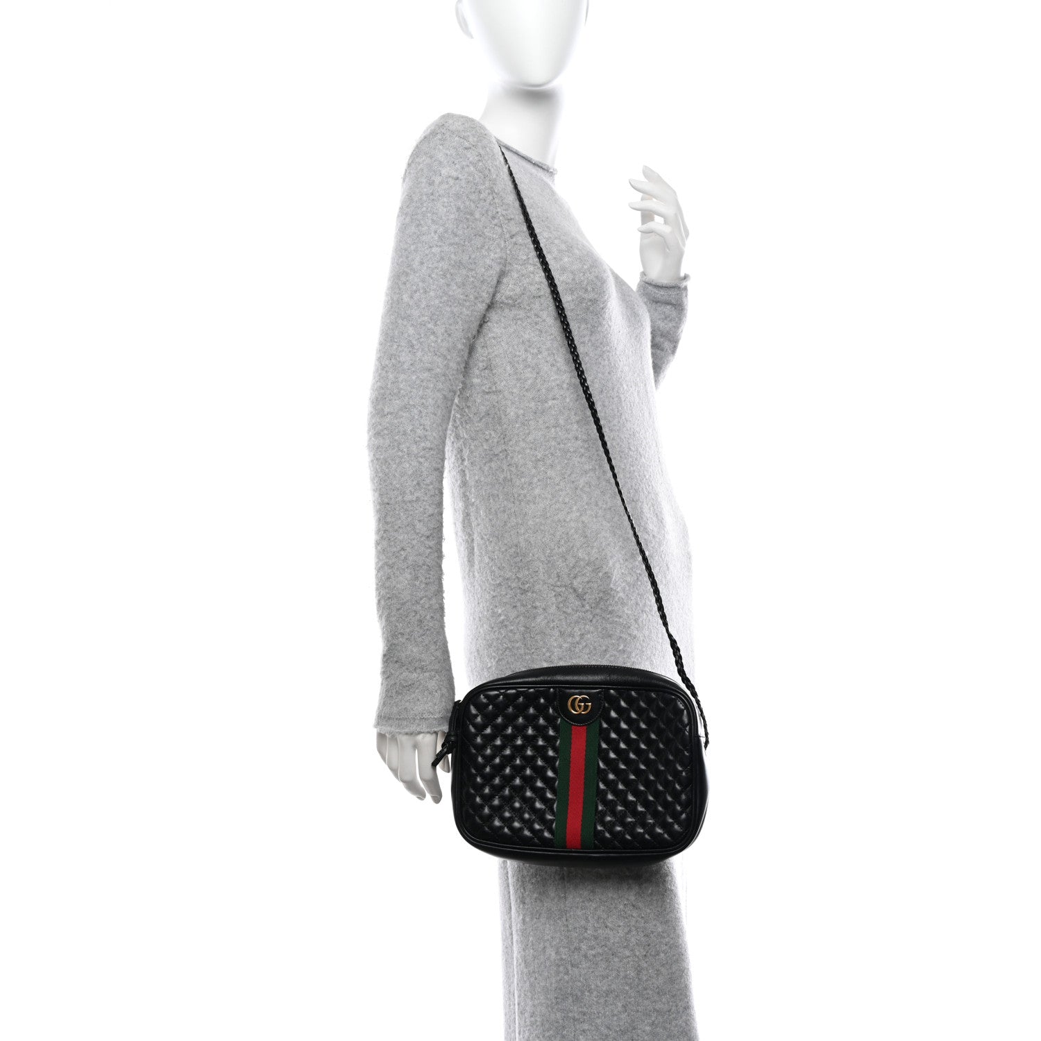 Gucci Calfskin Web Trapuntata Small GG Shoulder Bag Black 2 of 11