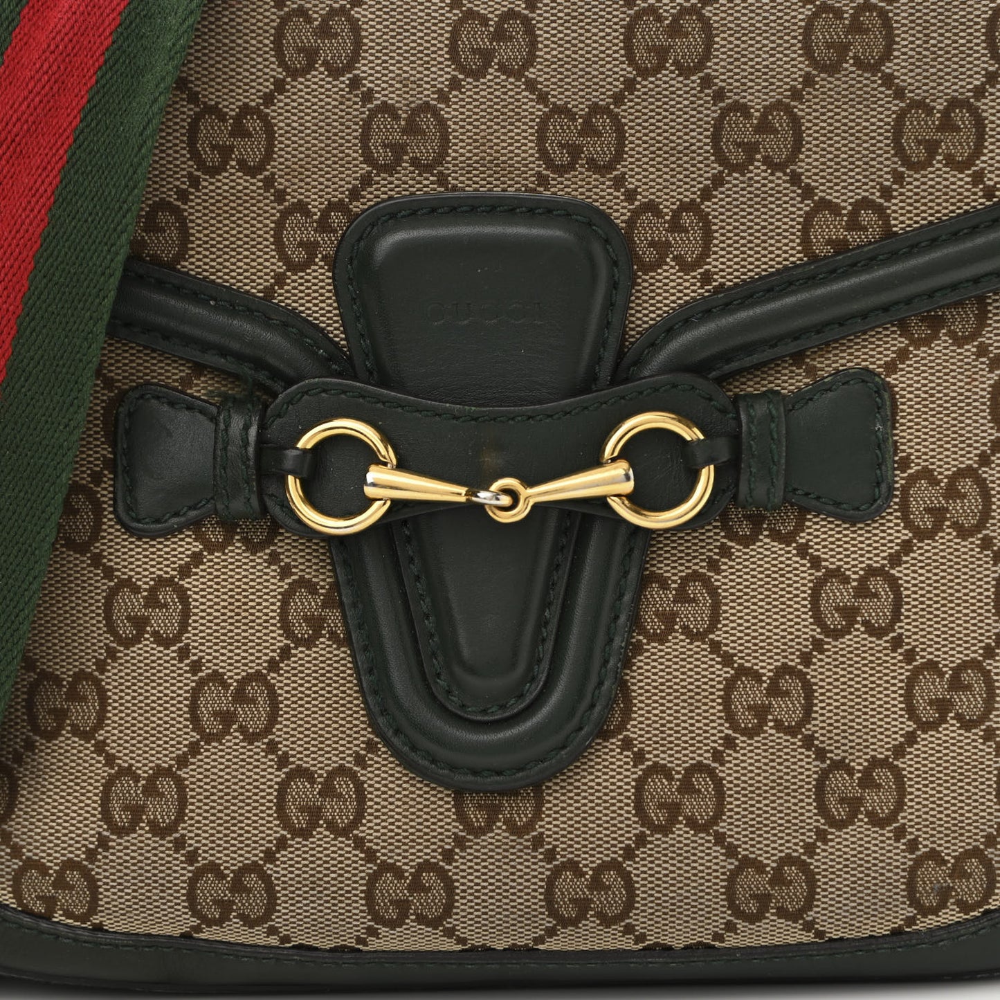 Monogram Calfskin Medium Lady Web Shoulder Bag Beige Green