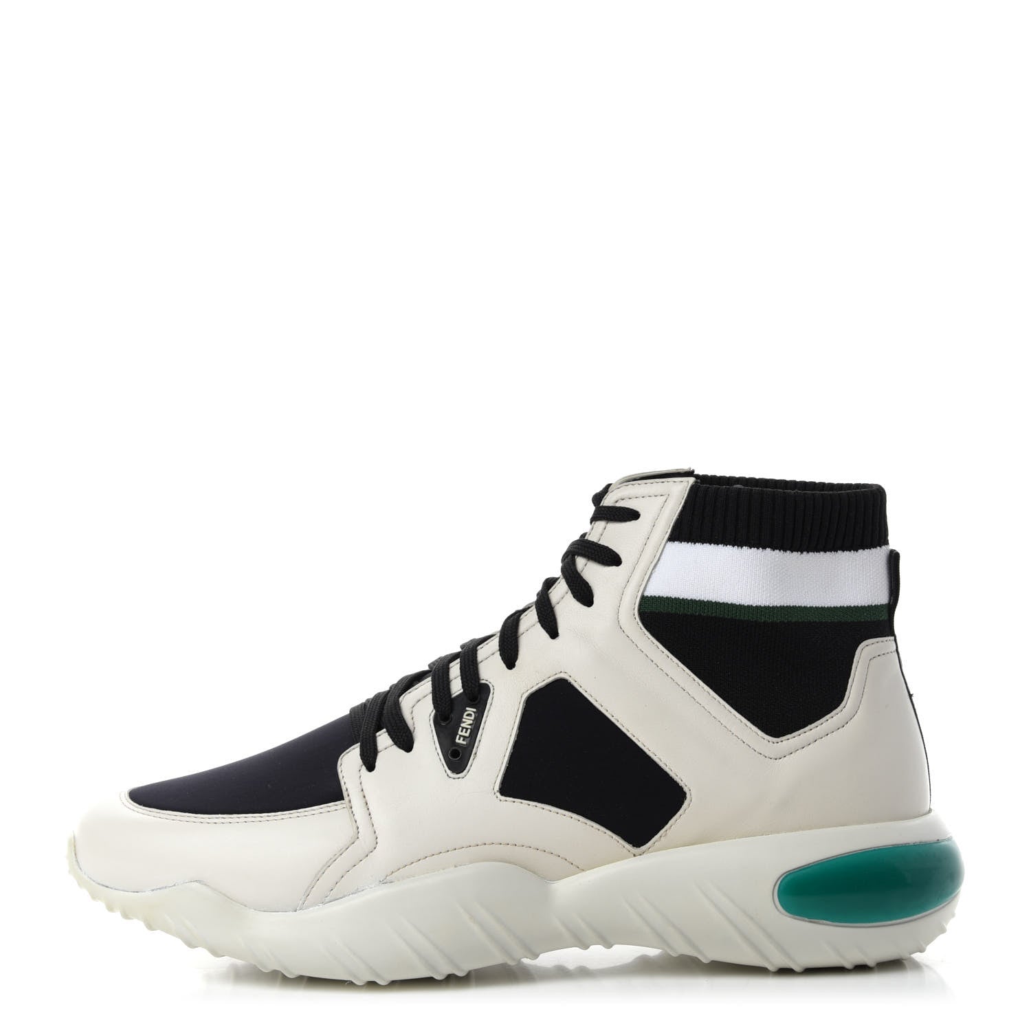 Fendi Calfskin Stretch Mens Lace Up High Top Sneakers 10 White Black 1 of 10