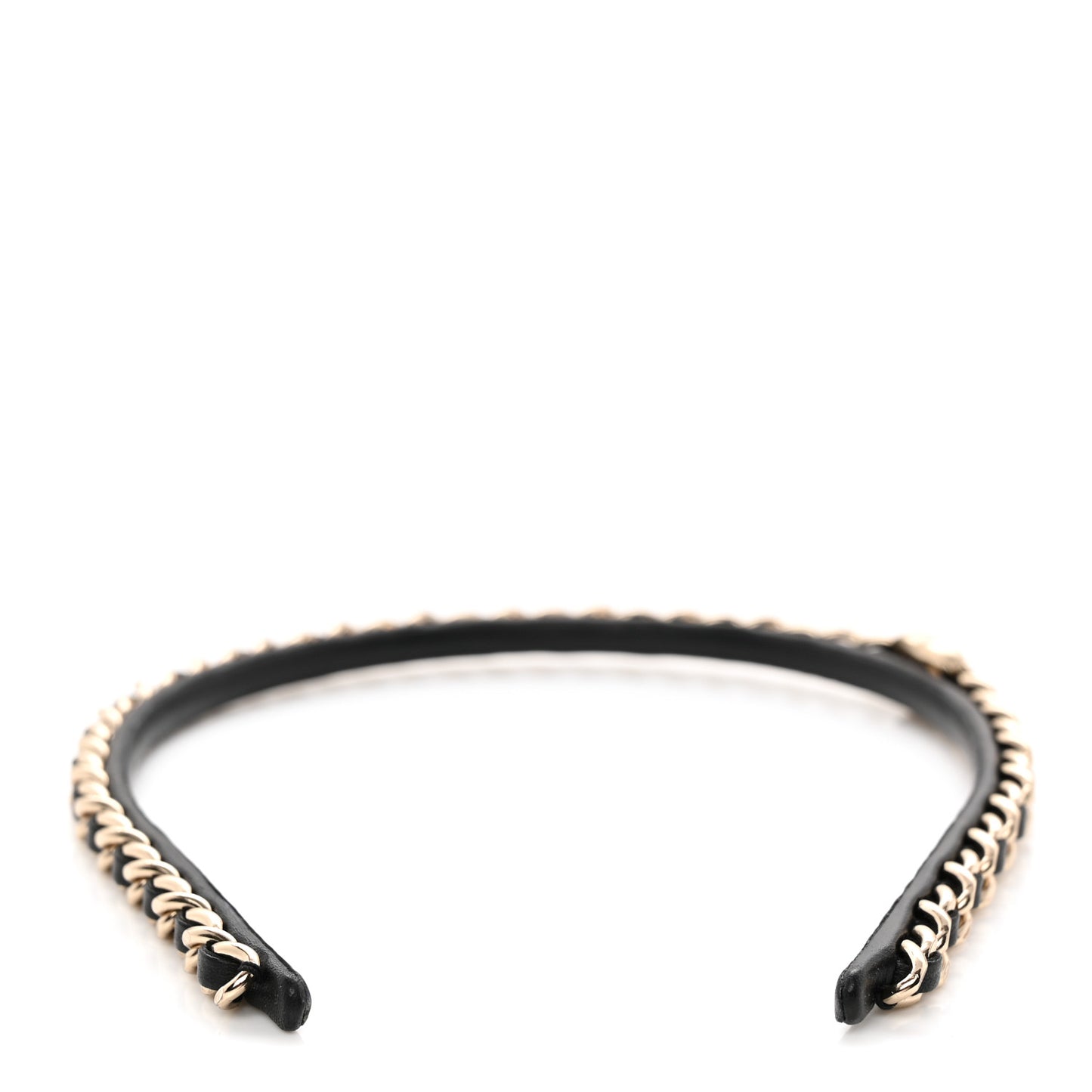 Metal Lambskin CC Turnlock Chain Headband Gold Black