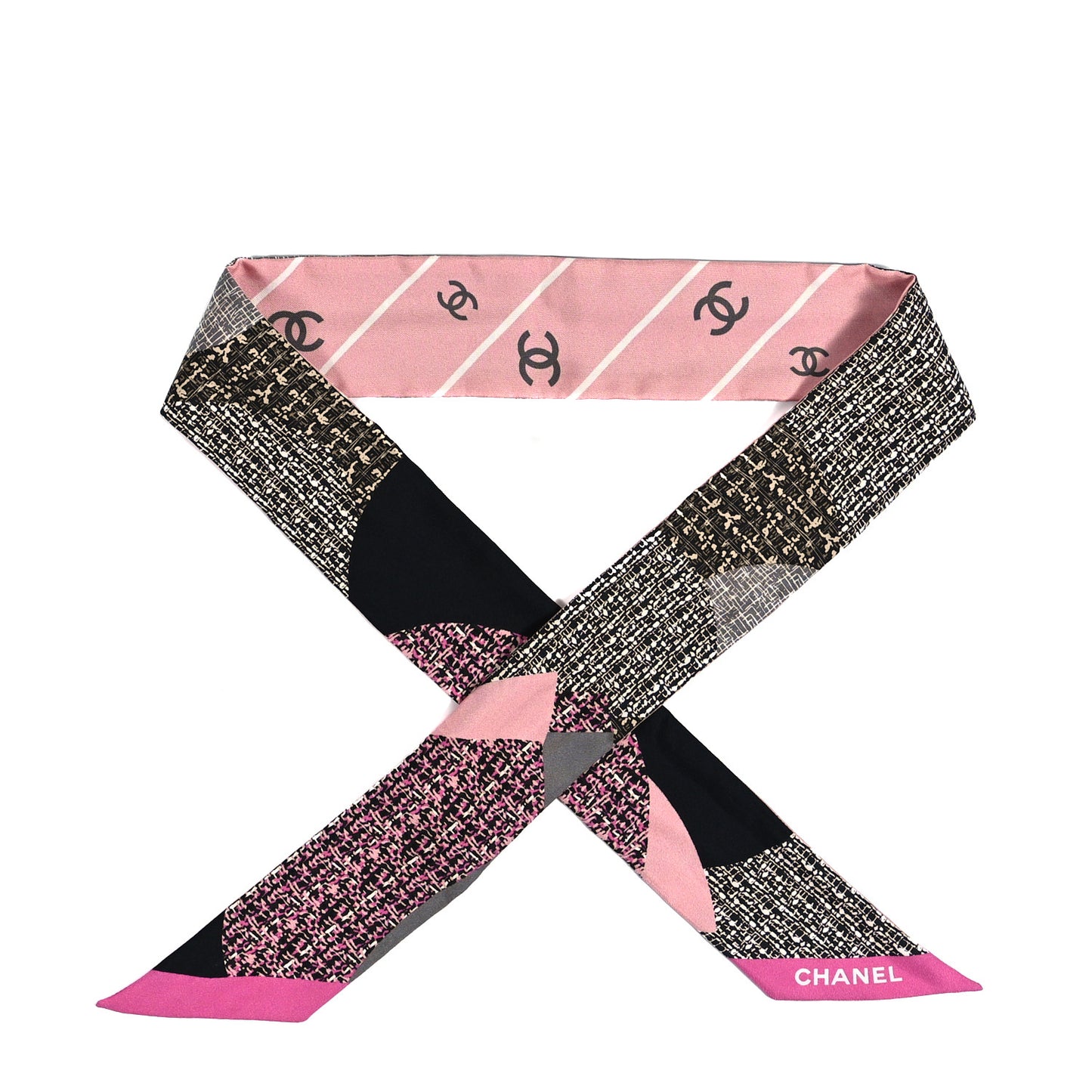 Silk Twill Slim Bandeau Scarf Pink Grey Light Pink