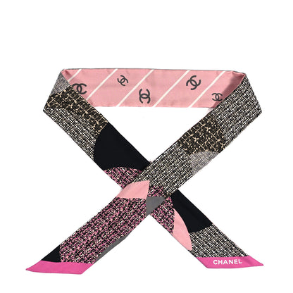 Chanel Silk Twill Slim Bandeau Scarf Pink Grey Light Pink 1 of 5