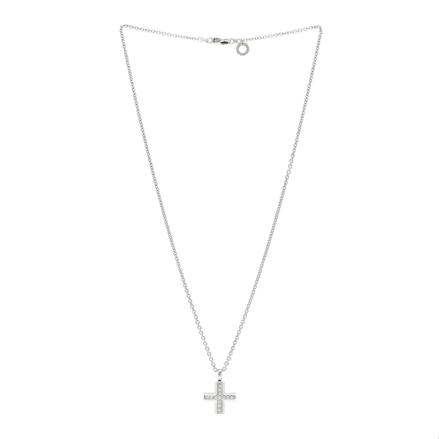 Bulgari 18K White Gold Diamond Cross Pendant Necklace 3 of 4