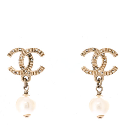 Chanel Crystal Pearl CC Drop Earrings Gold 1 of 5