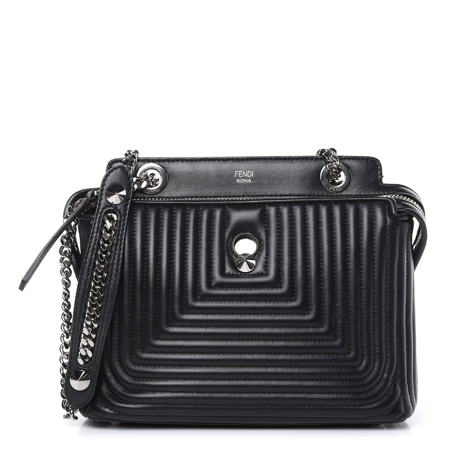 Shiny Nappa Trapuntata Chain Small DotCom Click Chain Satchel Black