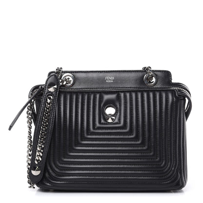 Fendi Shiny Nappa Trapuntata Chain Small DotCom Click Chain Satchel Black 1 of 16