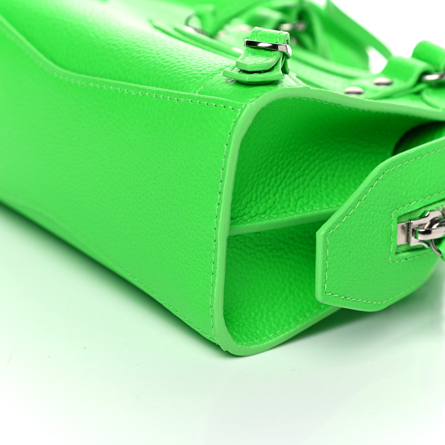 Grained Calfskin Neo Classic Silver Hardware Nano City Crossbody Fluo Green